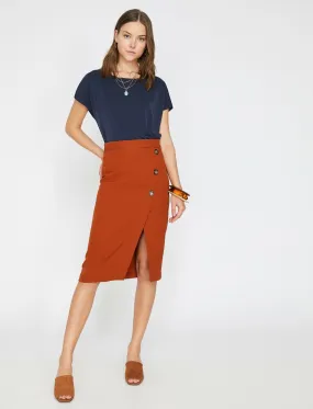 11845 Cinnamon Slit Detailed Midi Skirt