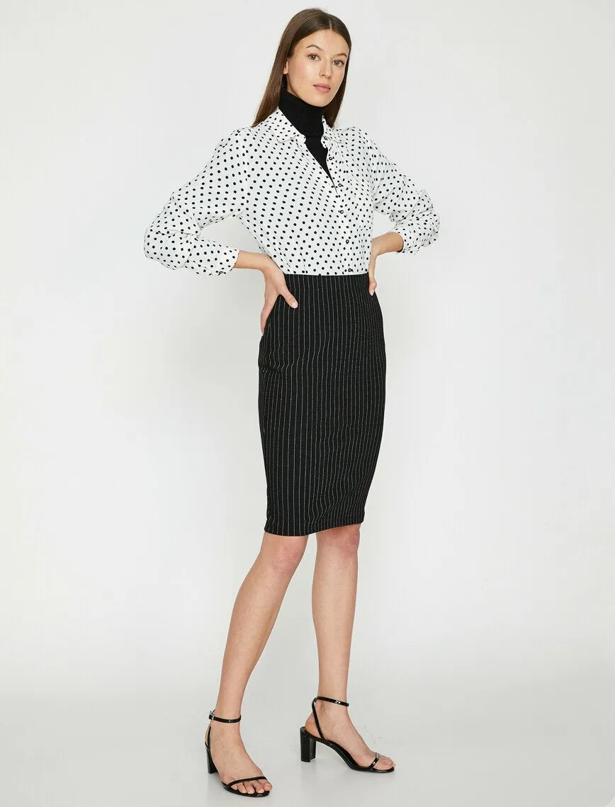 12015 White Striped Midi Skirt