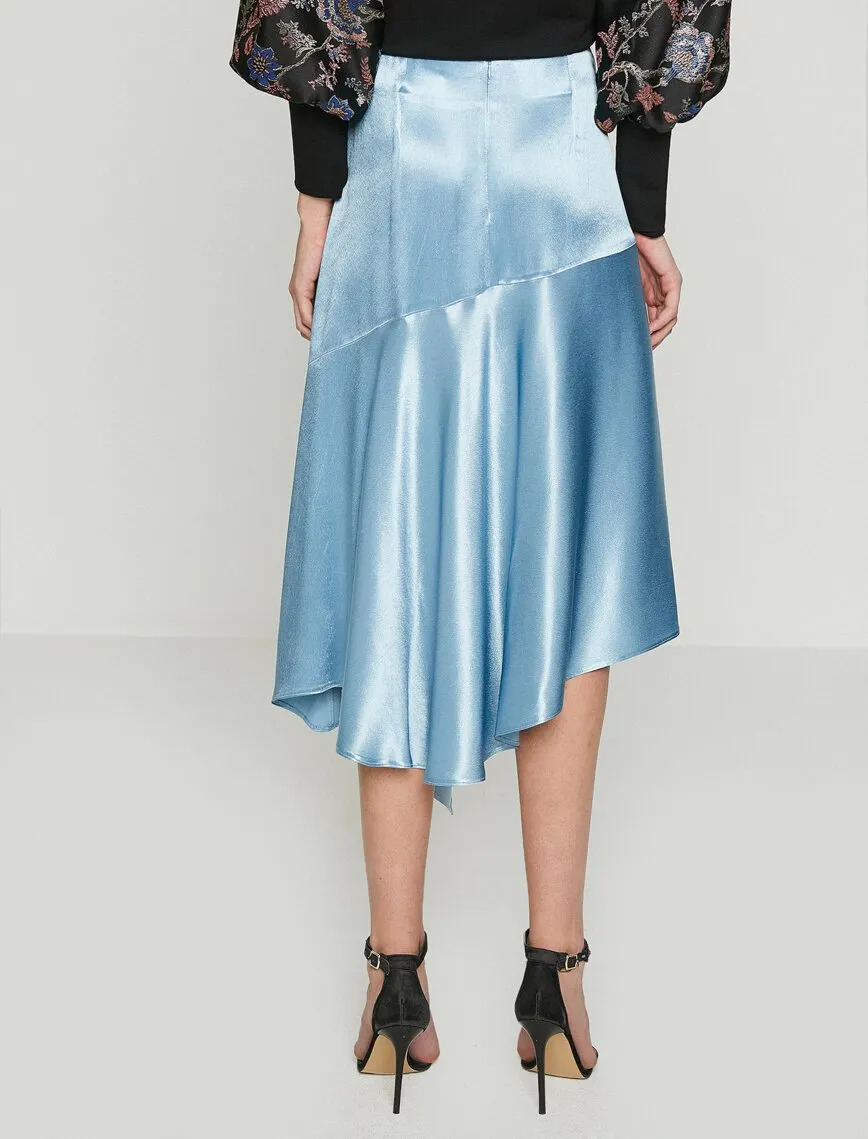 12089 Blue Asymmetric Midi Skirt