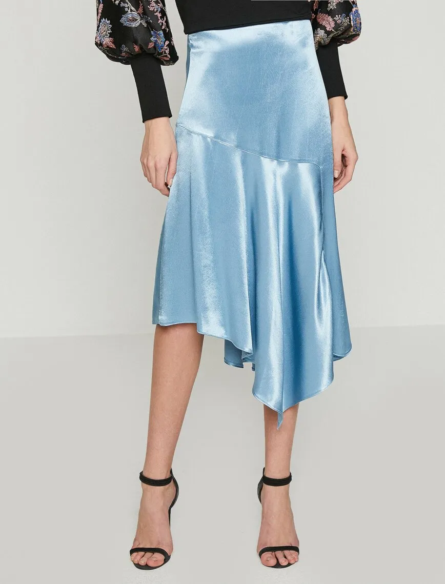 12089 Blue Asymmetric Midi Skirt