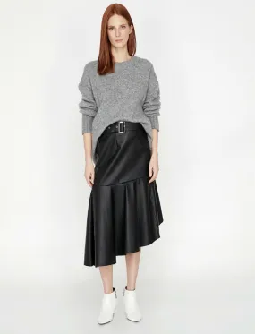 12098 Black Leather Look Midi Skirt