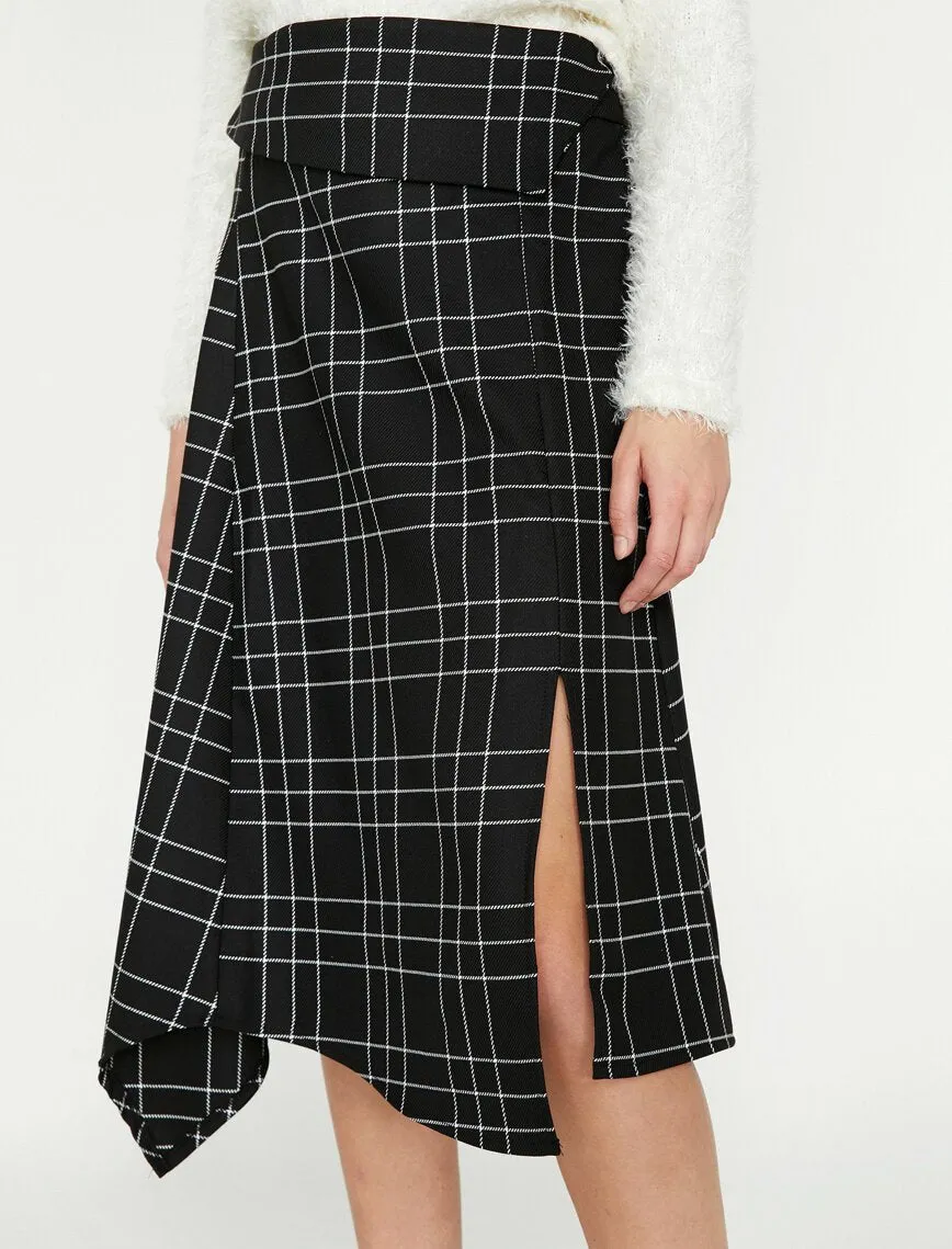 12157 Black Slit Detailed Midi Skirt