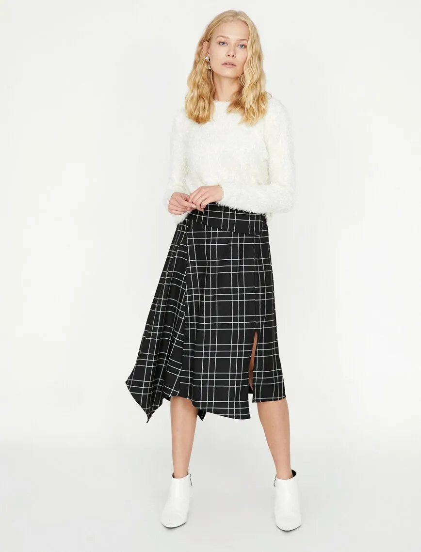 12157 Black Slit Detailed Midi Skirt