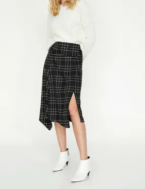 12157 Black Slit Detailed Midi Skirt