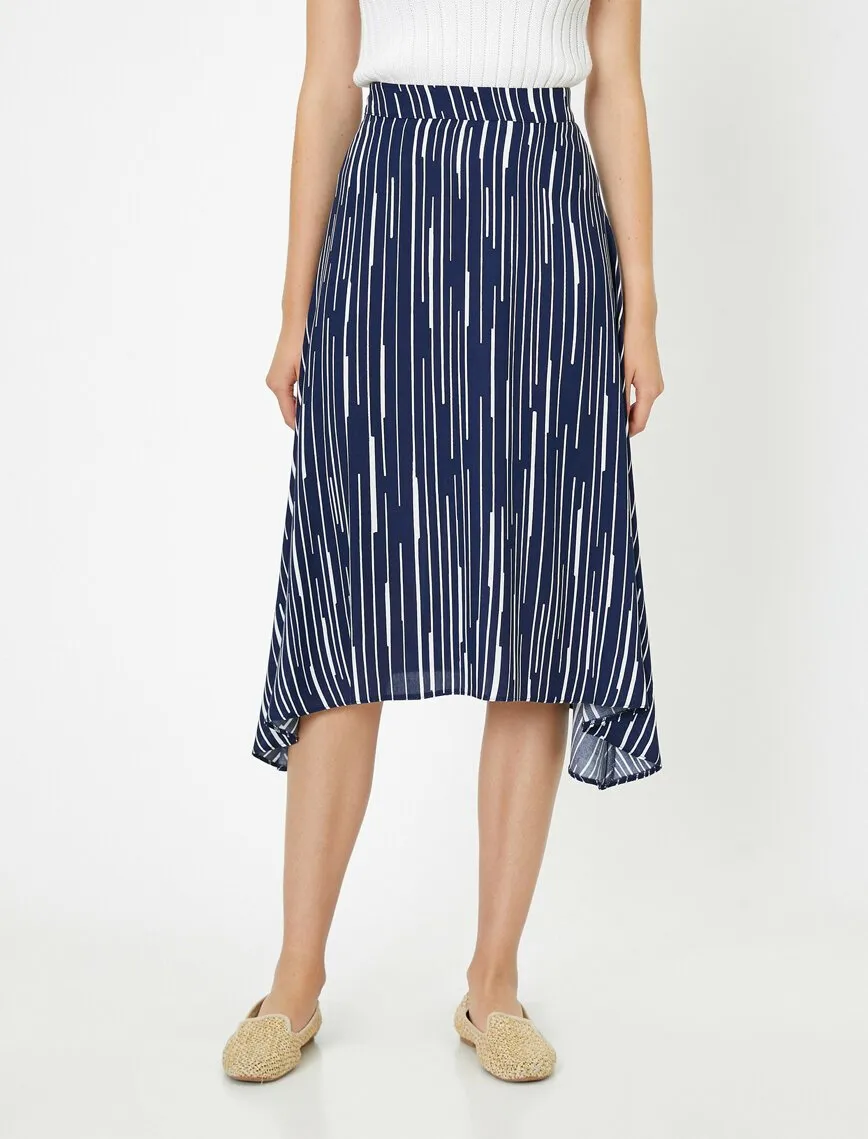 12167 Navy Striped Midi Skirt