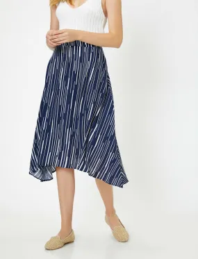 12167 Navy Striped Midi Skirt