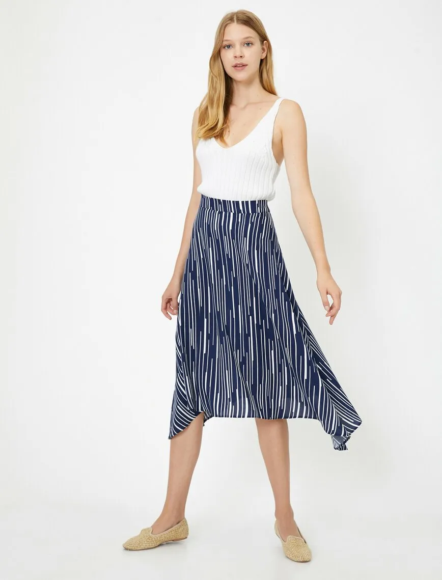 12167 Navy Striped Midi Skirt