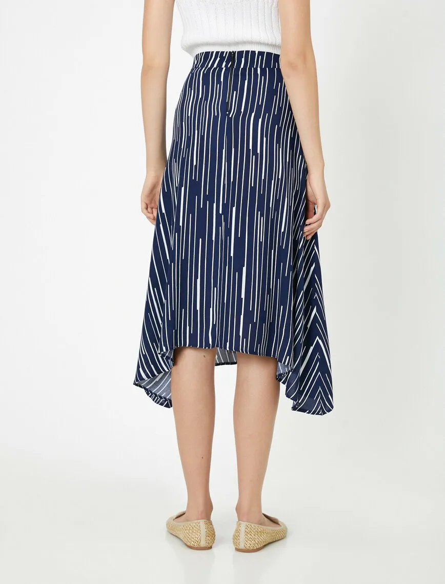 12167 Navy Striped Midi Skirt