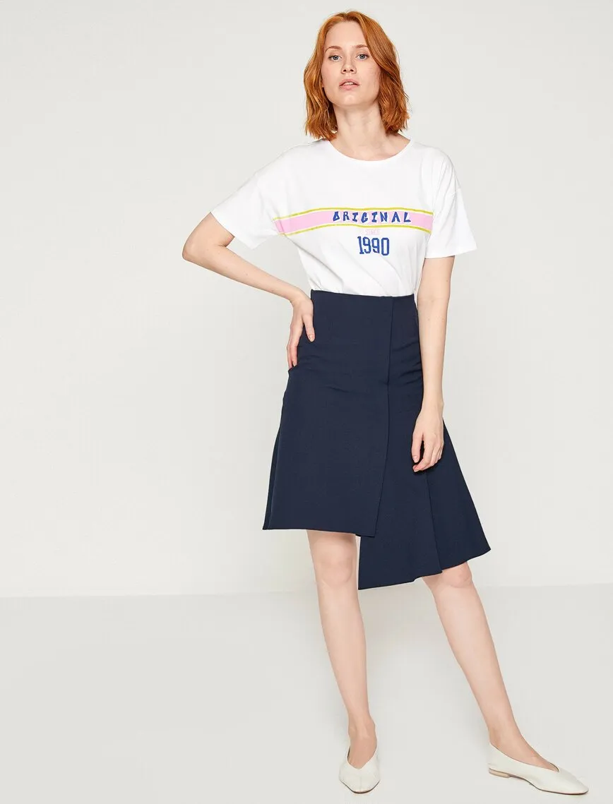 12295 Navy Asymmetric Midi Skirt