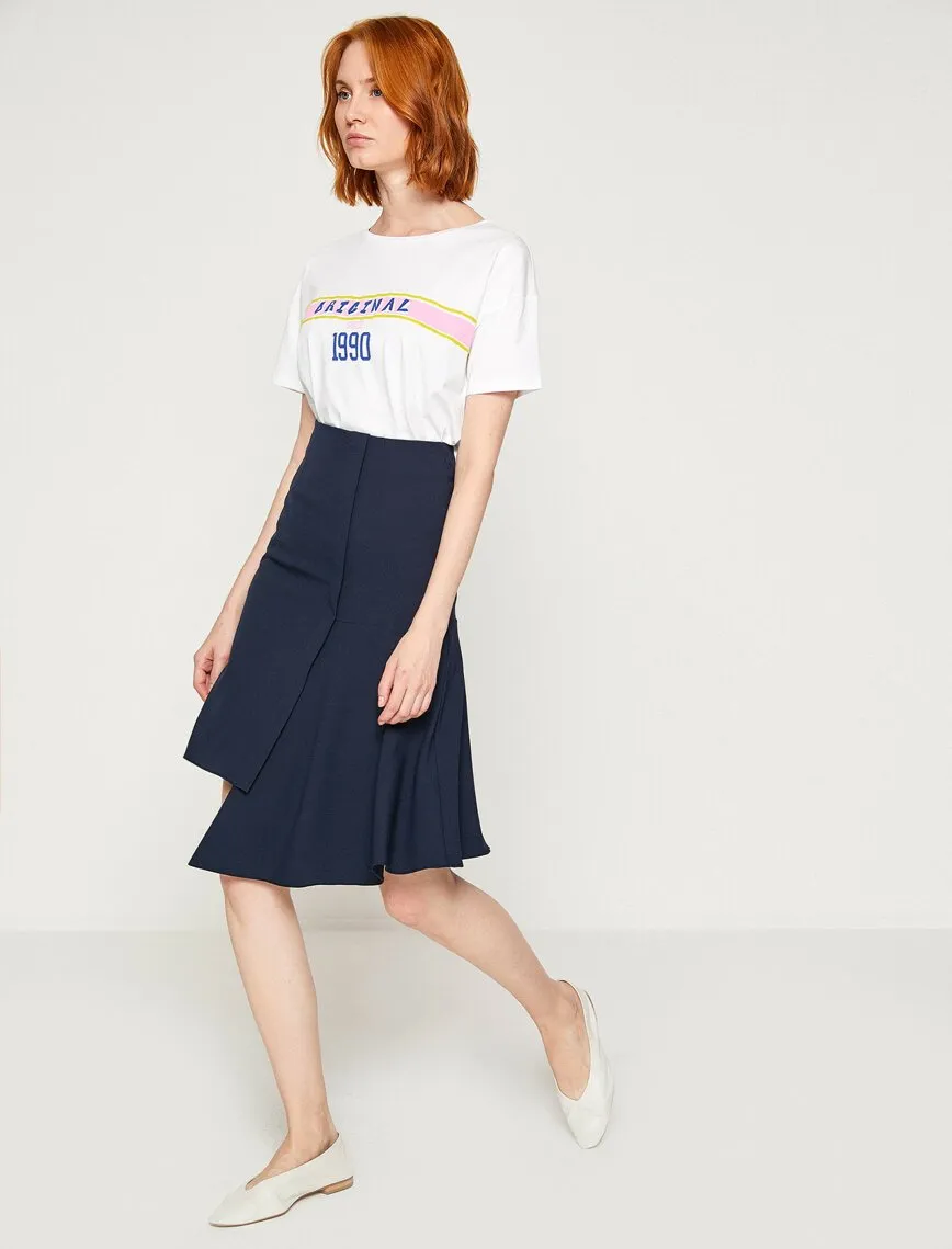 12295 Navy Asymmetric Midi Skirt