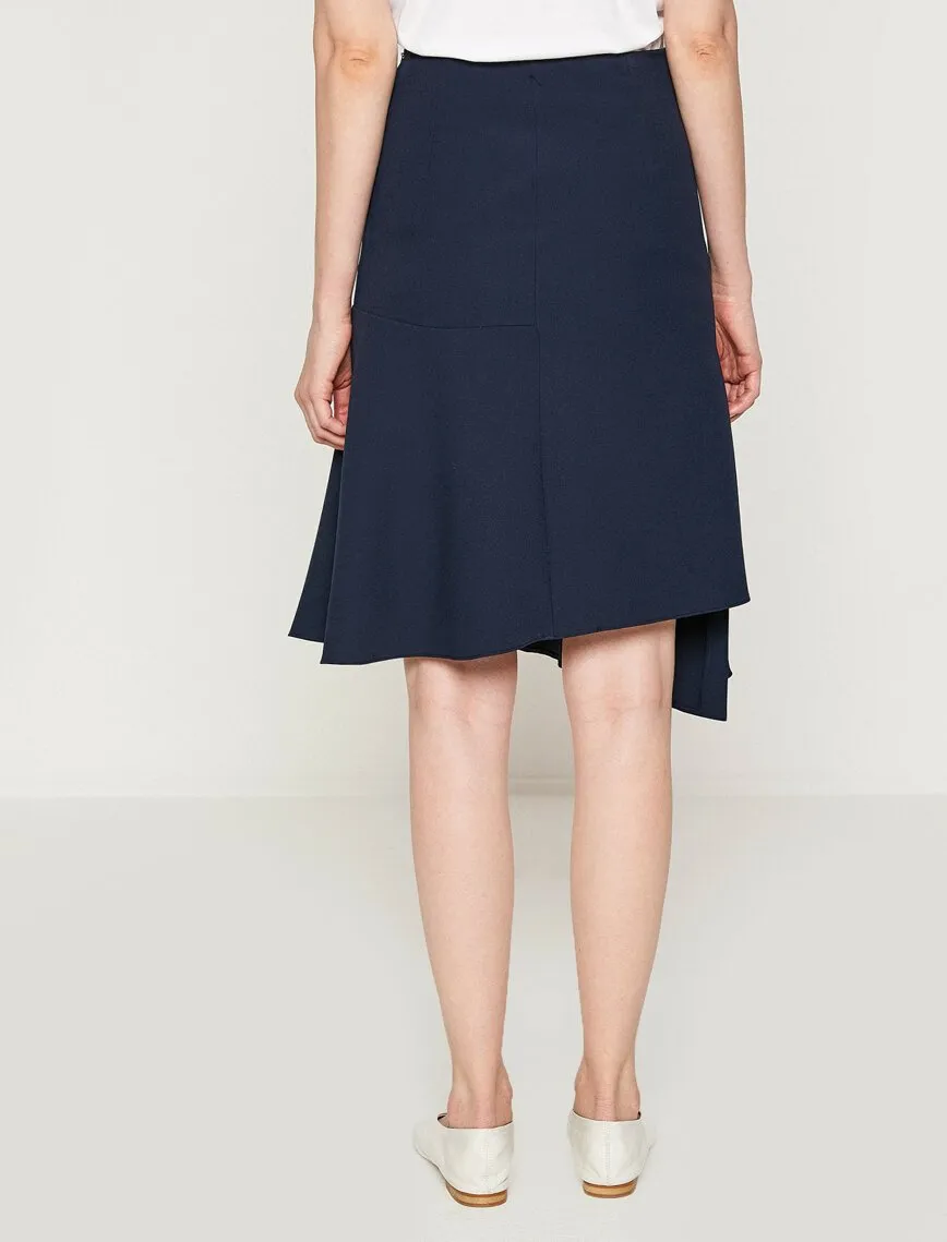 12295 Navy Asymmetric Midi Skirt