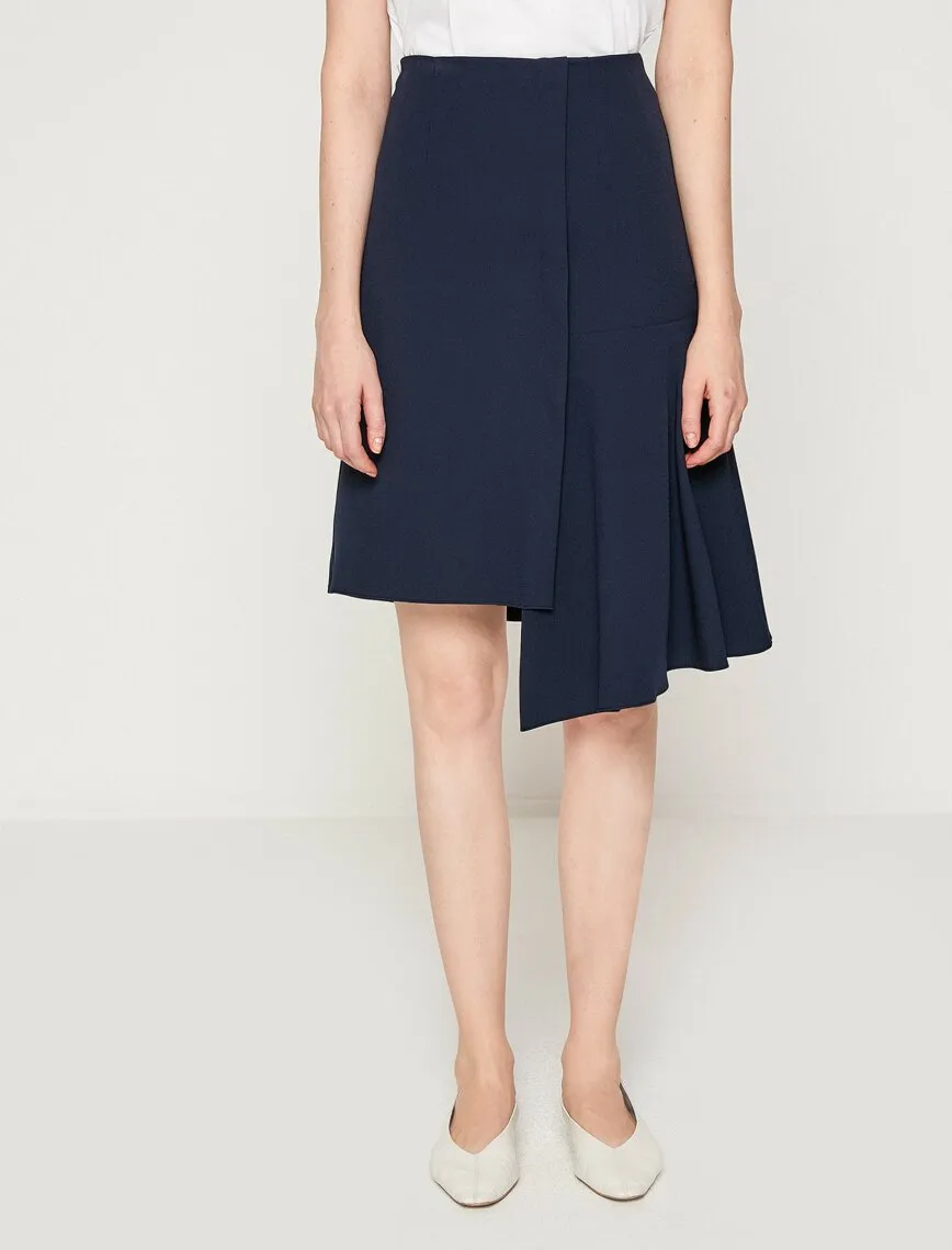 12295 Navy Asymmetric Midi Skirt