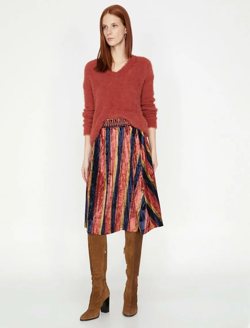 12308 Brown Velvet Midi Skirt