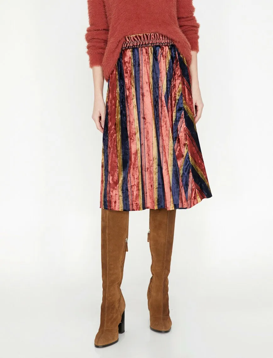 12308 Brown Velvet Midi Skirt