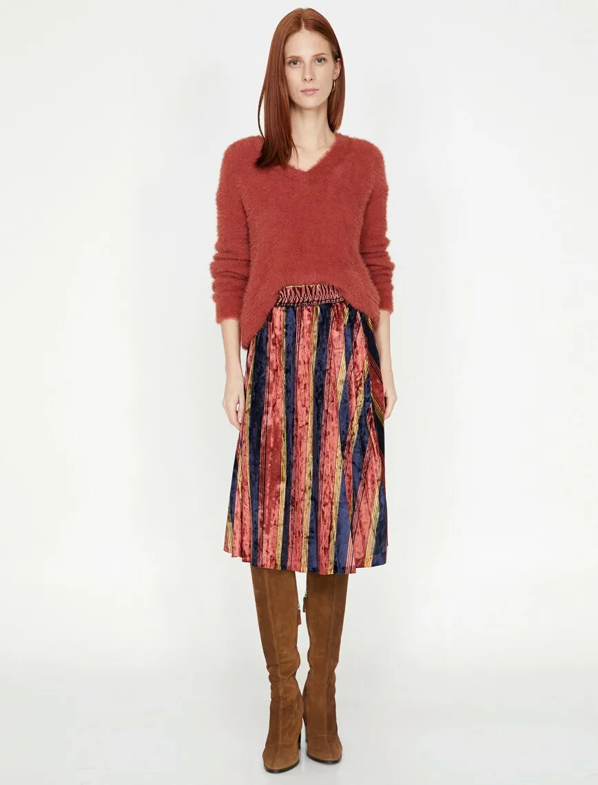 12308 Brown Velvet Midi Skirt