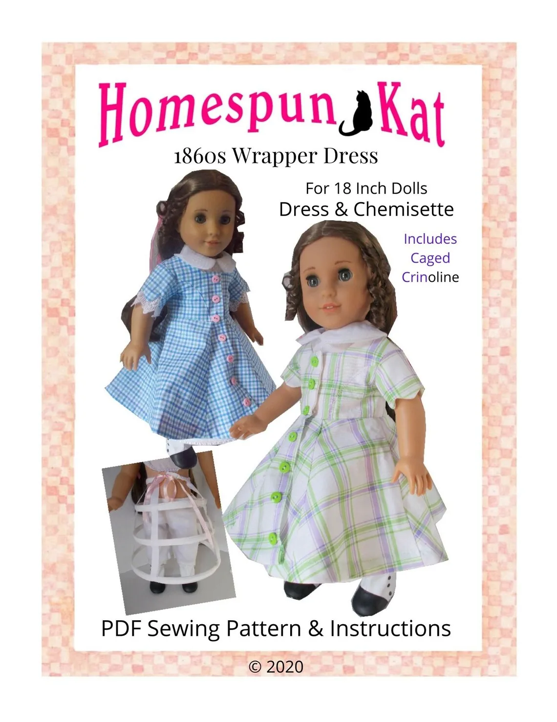 1860s Wrapper Dress 18 Inch Doll Sewing Pattern