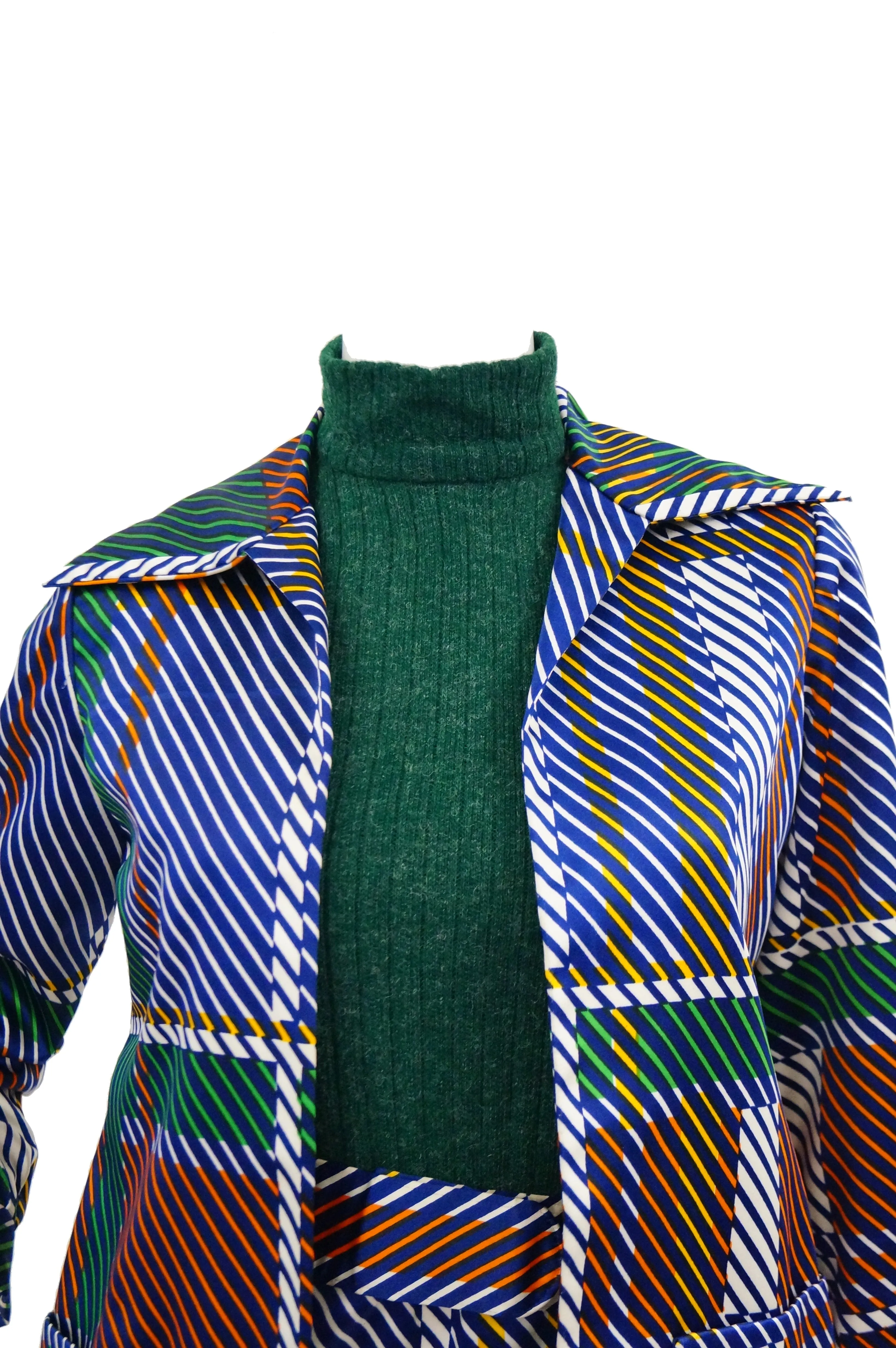 1970s Oscar de la Renta Green Plaid Satin & Knit Dress & Jacket Ensemble