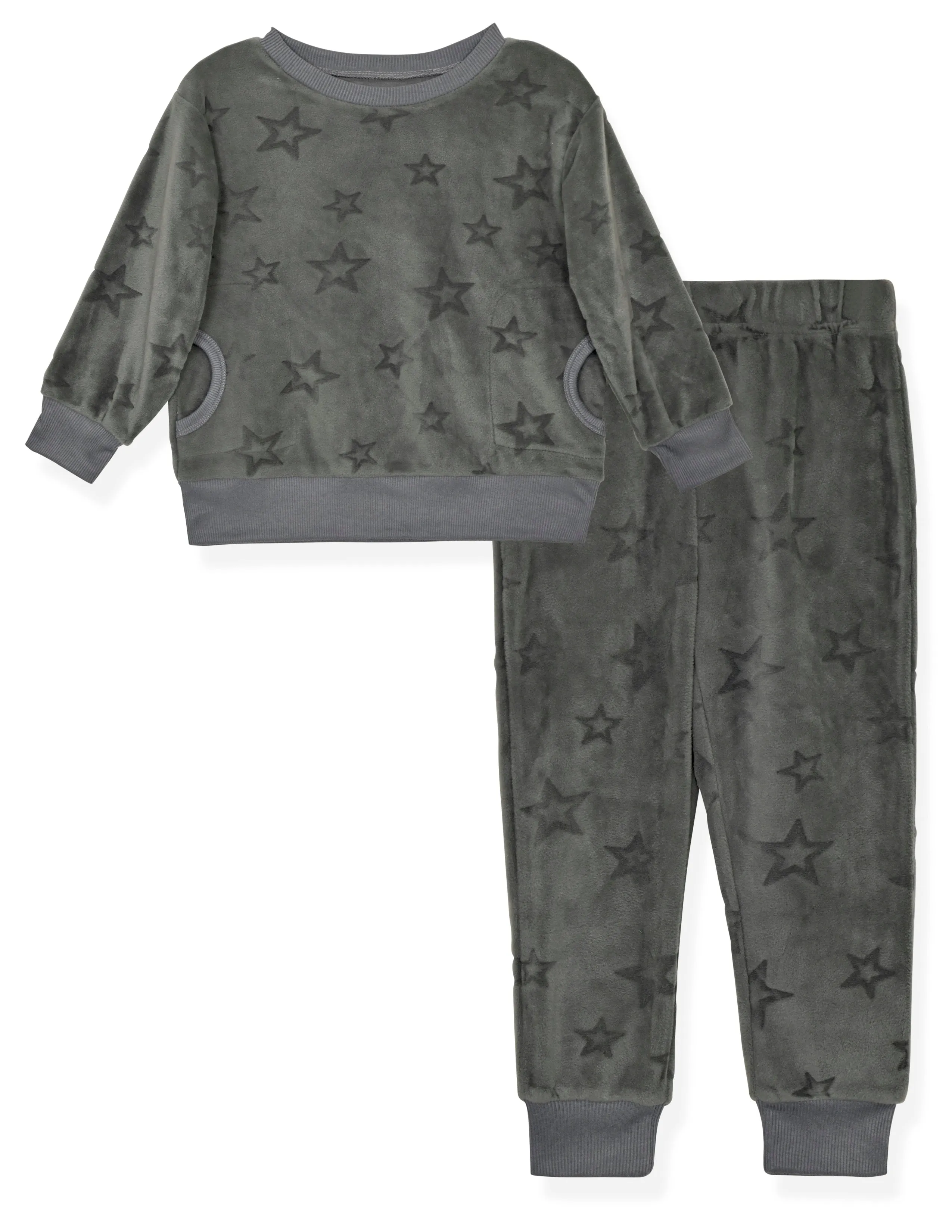 2-Boys Piece Velour Pajama Sets- Stars, Gray Pajama Sets for Toddlers and Boys