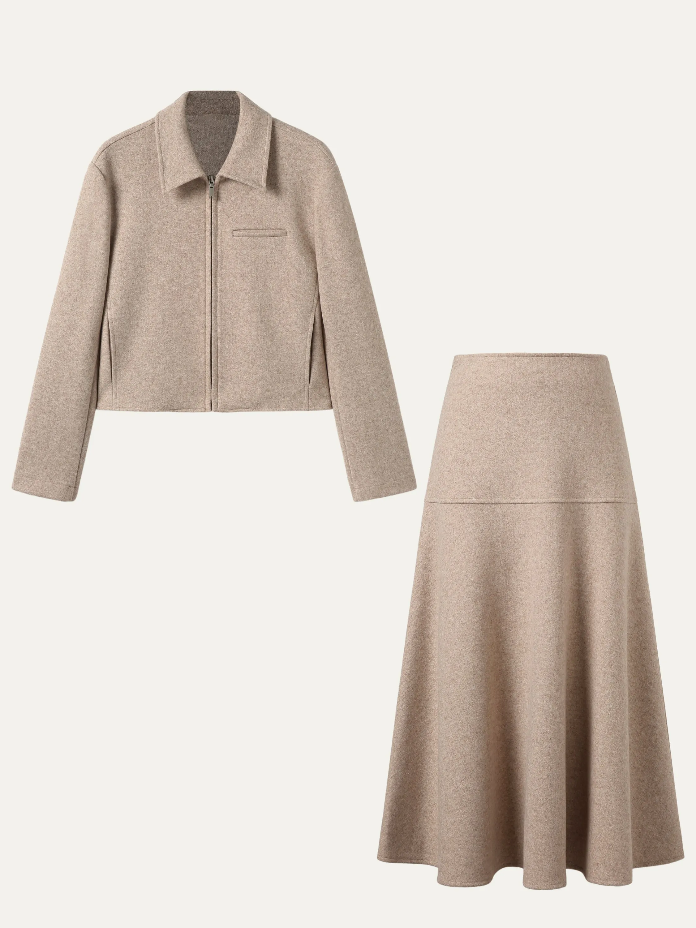 2Pcs Set Full-Zip Cropped Jacket & Flared Maxi Skirt