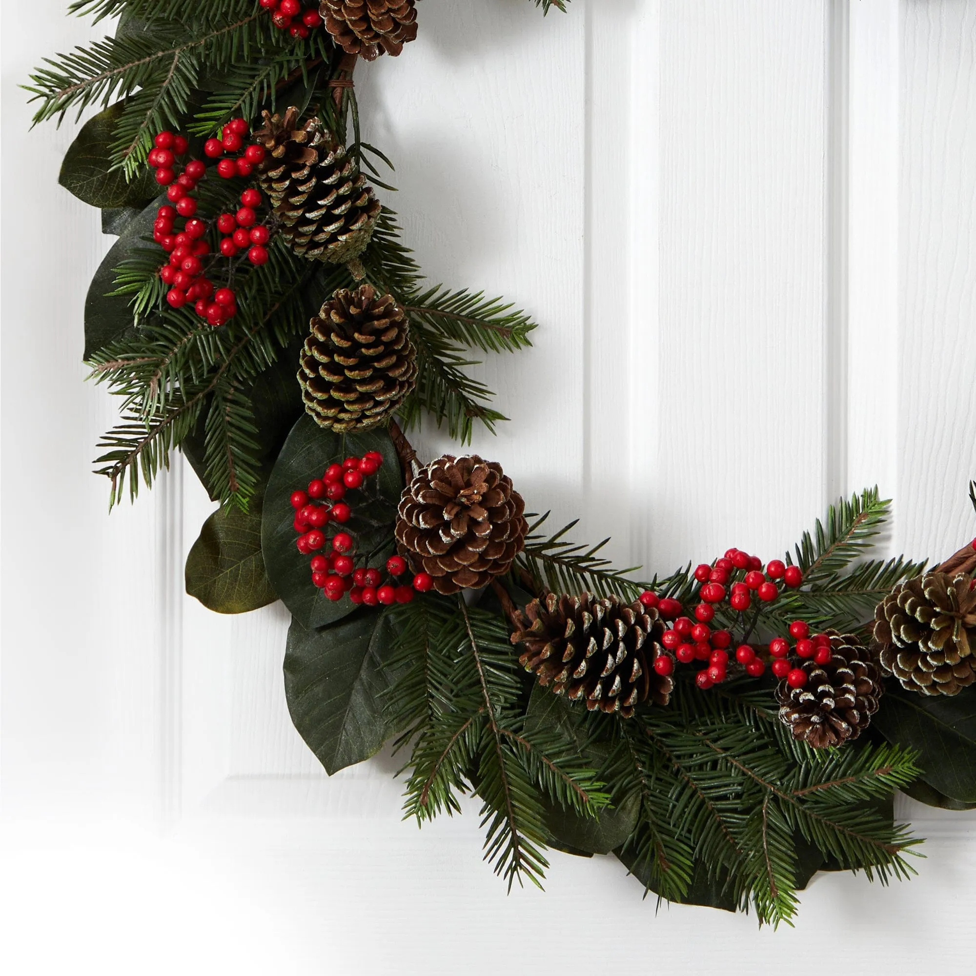 30” Magnolia Leaf, Berry, Pine and Pine Cone Artificial Wreath