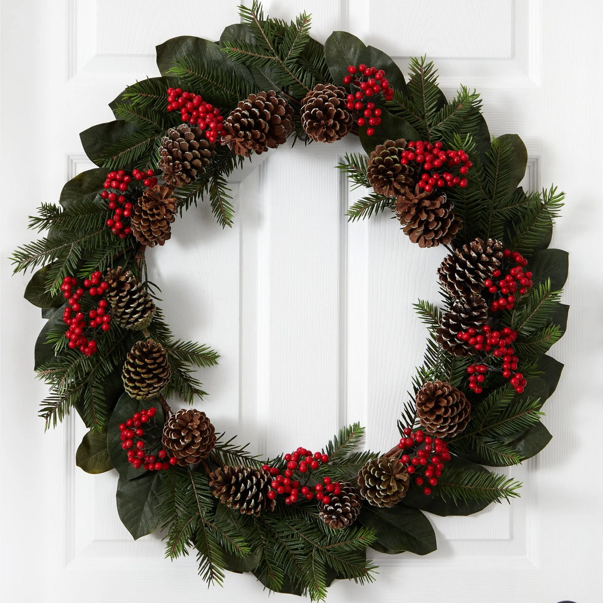 30” Magnolia Leaf, Berry, Pine and Pine Cone Artificial Wreath