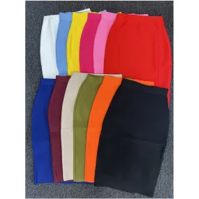 60CM Knee Length Stretch Bandage Skirts Women Candy Color Bodycon Pencil Skirt Ladies Elegant Office Business Formal XL XXL