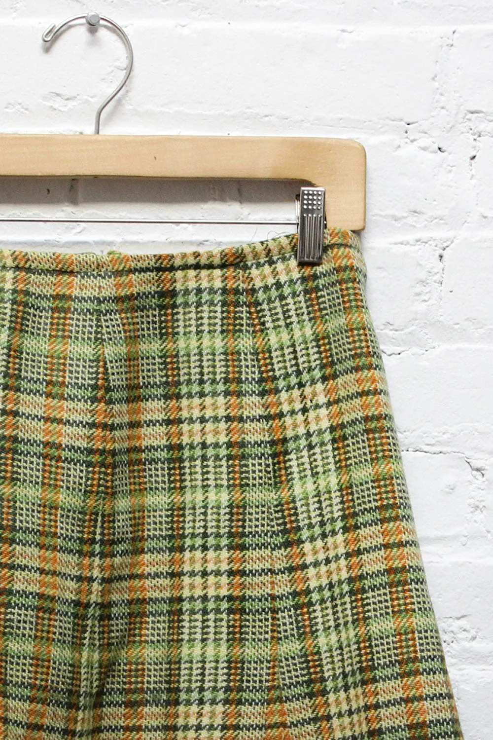 60s Green Plaid Skater Skirt S/M