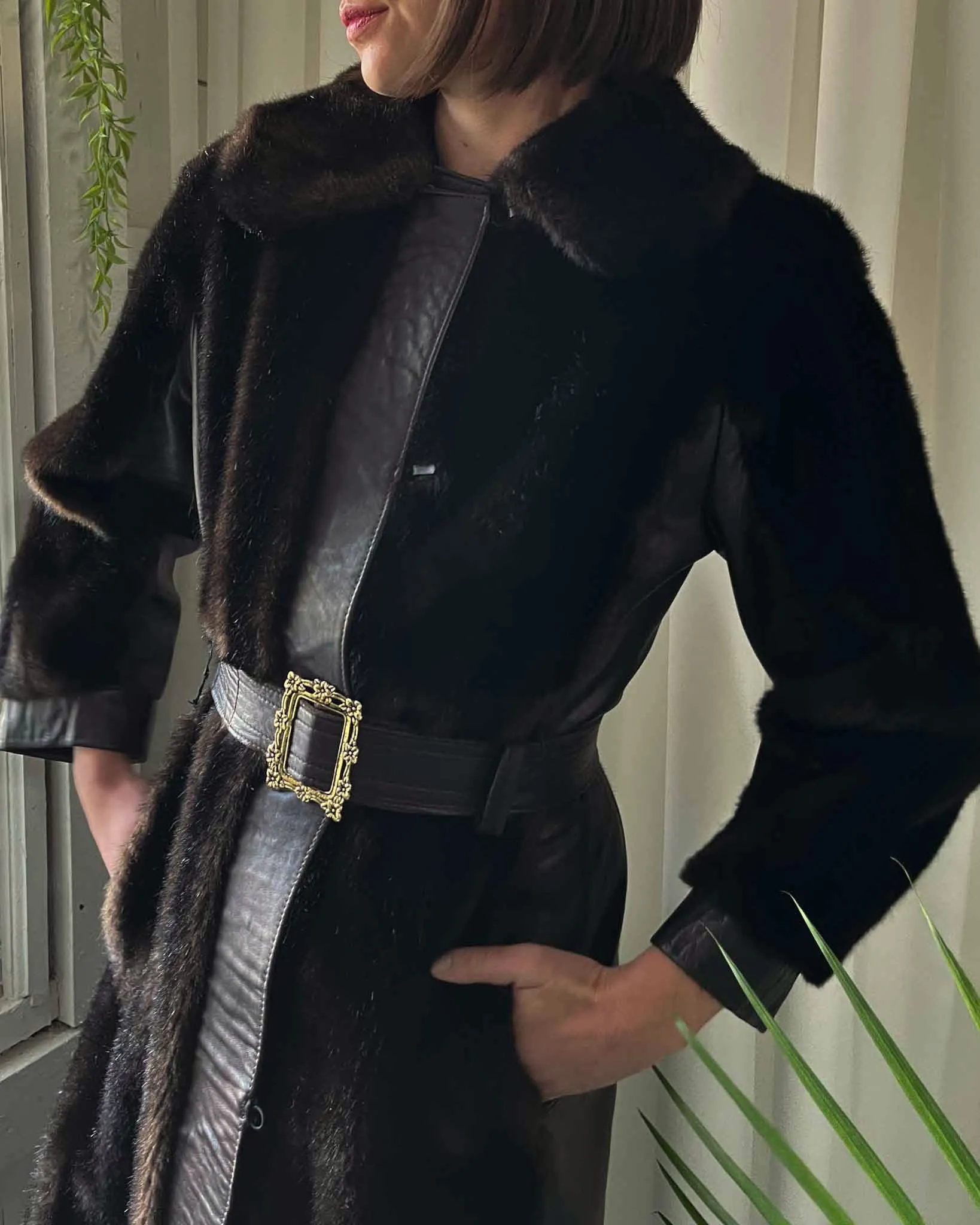 70s Belted Faux Fur Coat | S-M