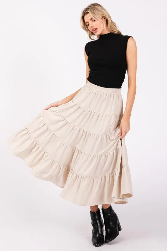 80531 Full Swing Tiered Midi Skirt in Ecru