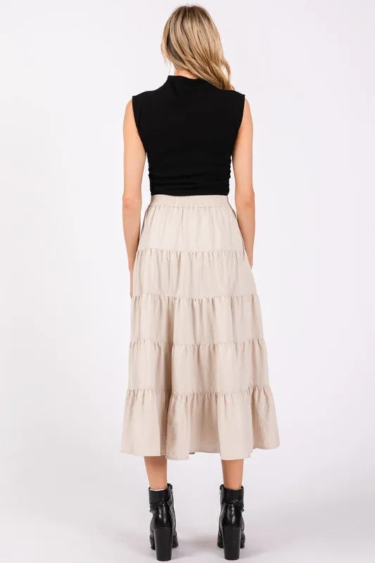 80531 Full Swing Tiered Midi Skirt in Ecru