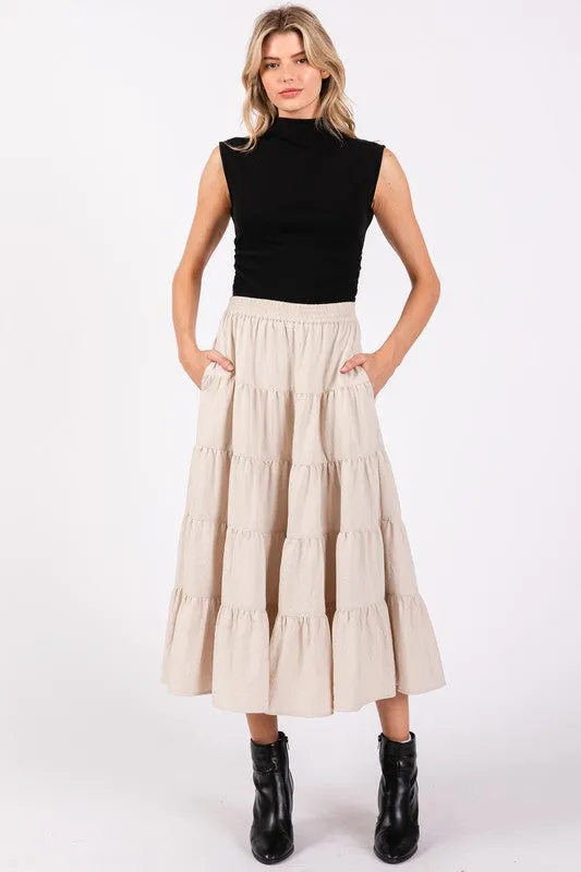 80531 Full Swing Tiered Midi Skirt in Ecru