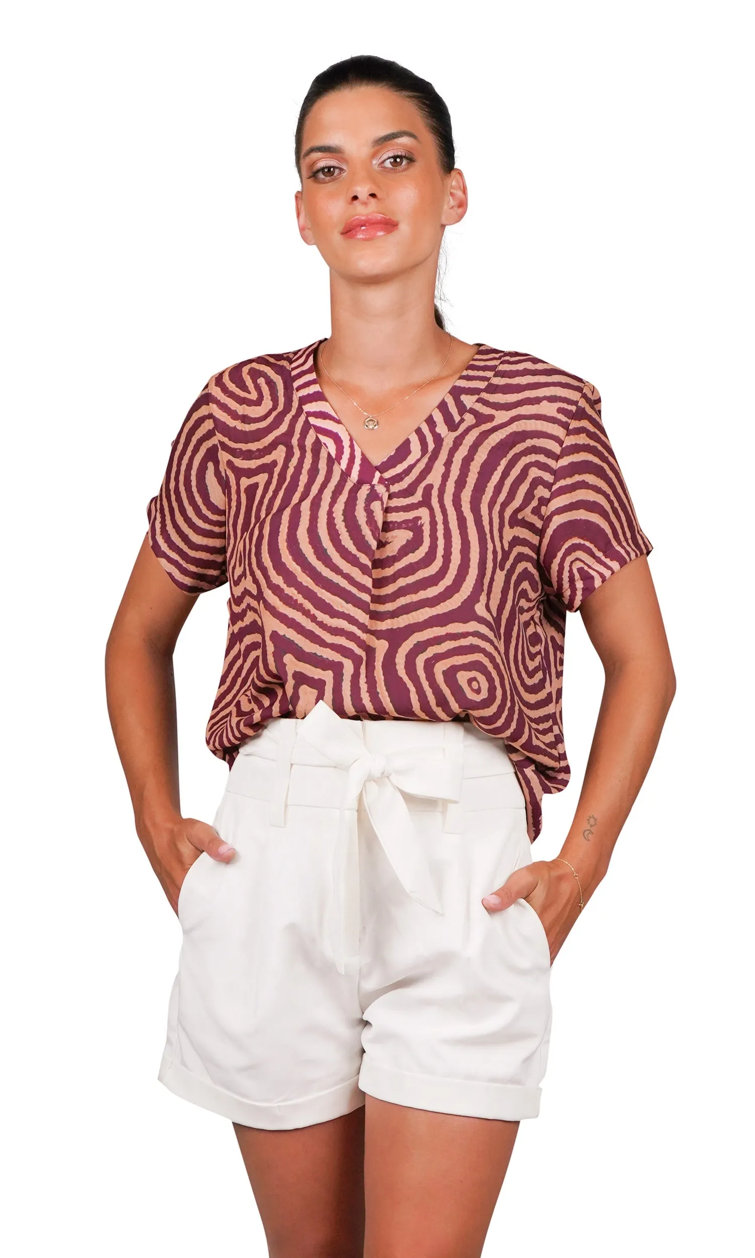 Aboriginal Art Ladies Short Sleeve Blouse Ngalyipi Vine