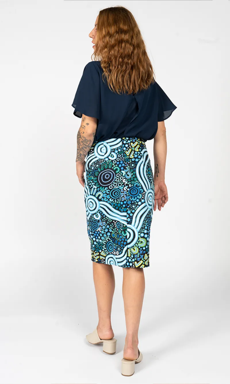 Aboriginal Art Pencil Skirt Hopkins River