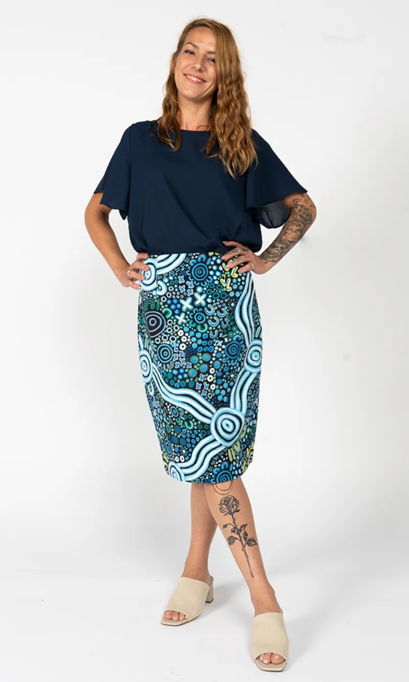 Aboriginal Art Pencil Skirt Hopkins River