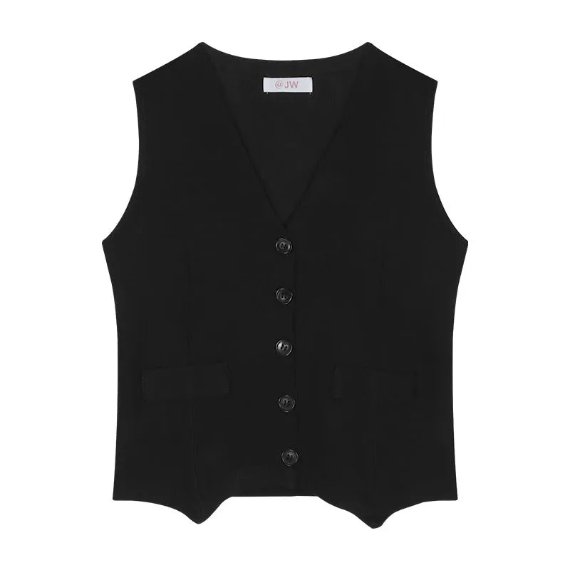 Aiertu dress to impress outfits Retro Black Slim V-neck Knitted Vest Women's Summer Slimming Temperament Sleeveless Vest Short Top