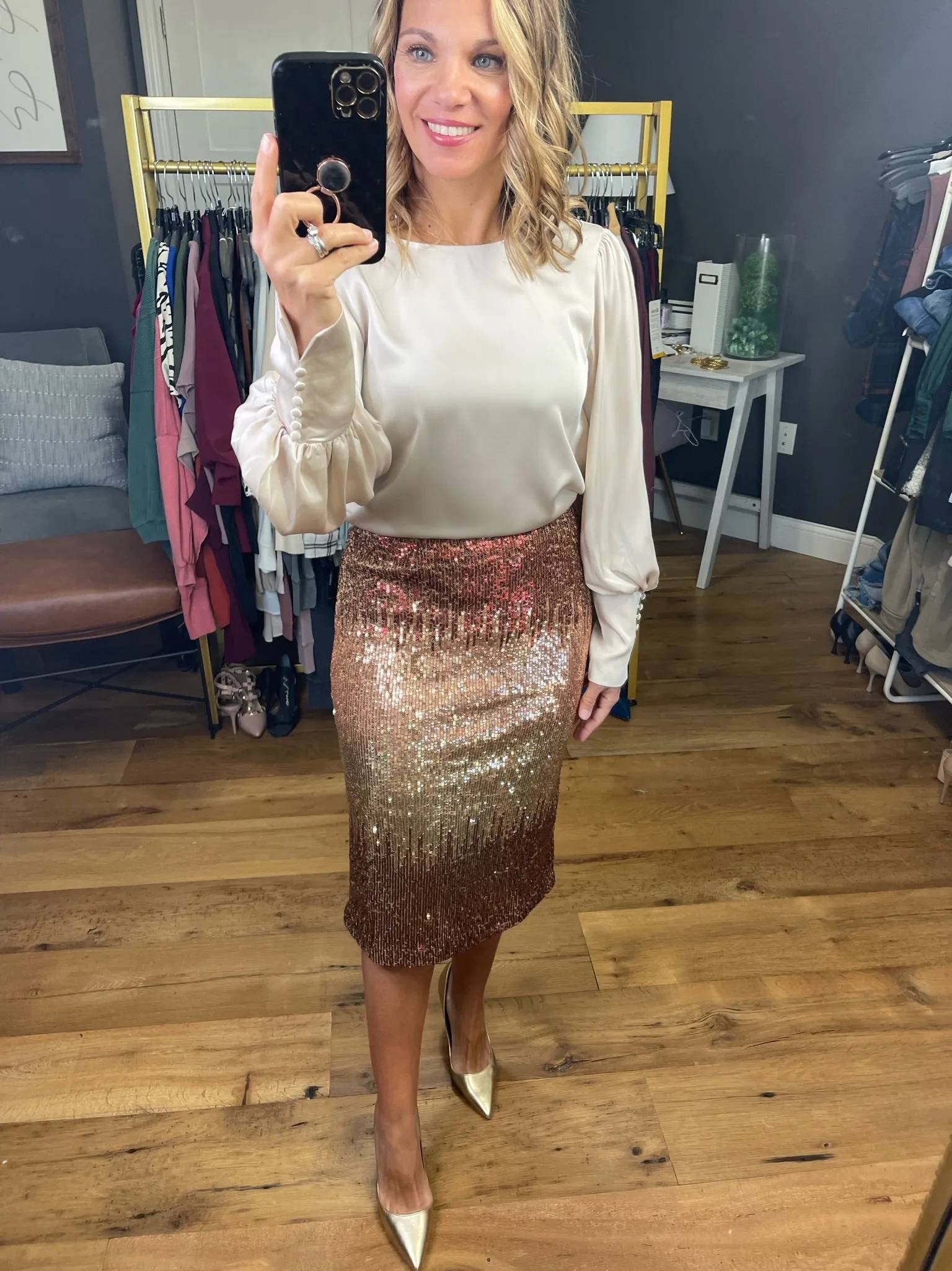 All The Glitz Ombre Sequin Pencil Skirt - Amber Ombre