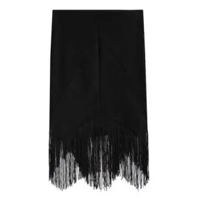 Alluring Black Tassels Spliced Women's Asymmetrical Bodycon Skirt - Black One Size(fit Size Xs To M)