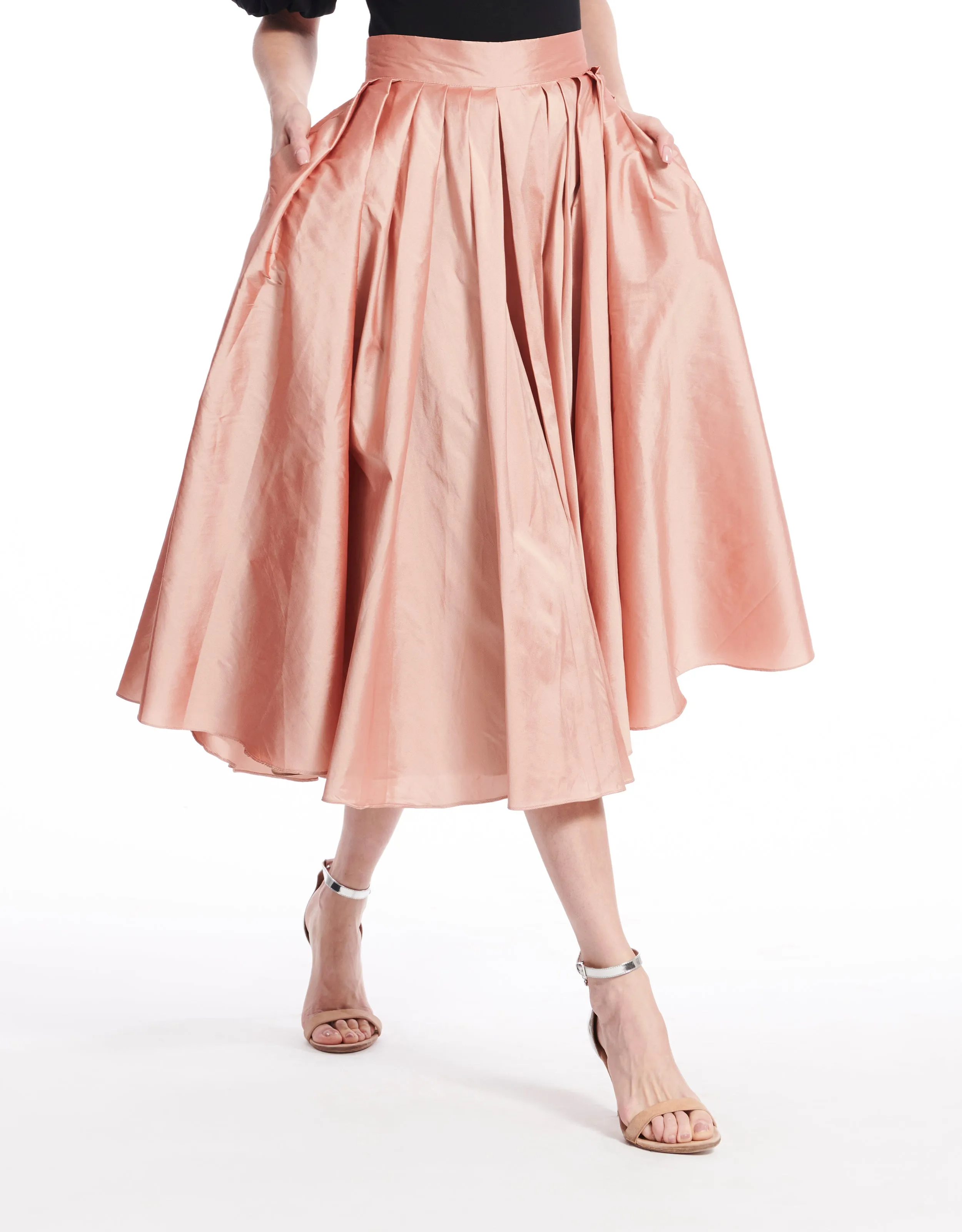 APRICOT TAFFETA TEA LENGTH MIDI SKIRT