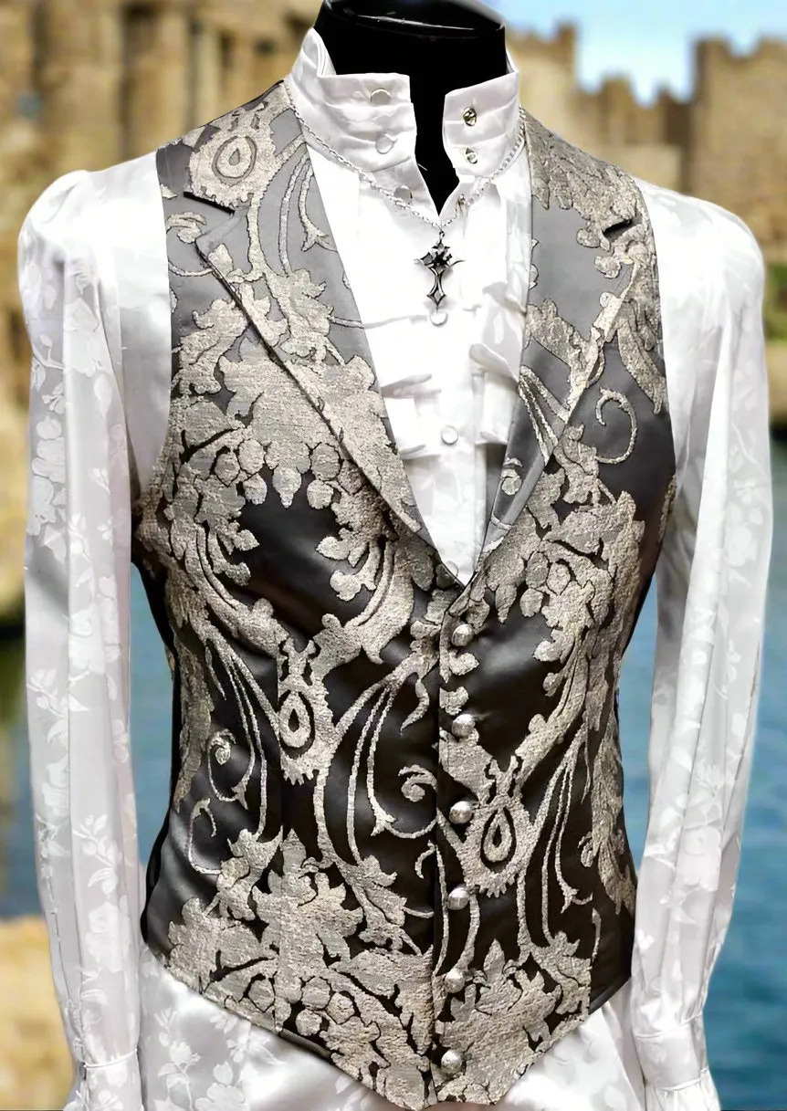 ARISTOCRAT VEST - Grey Satin Brocade