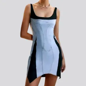 Asymmetrical elastic backless denim dress