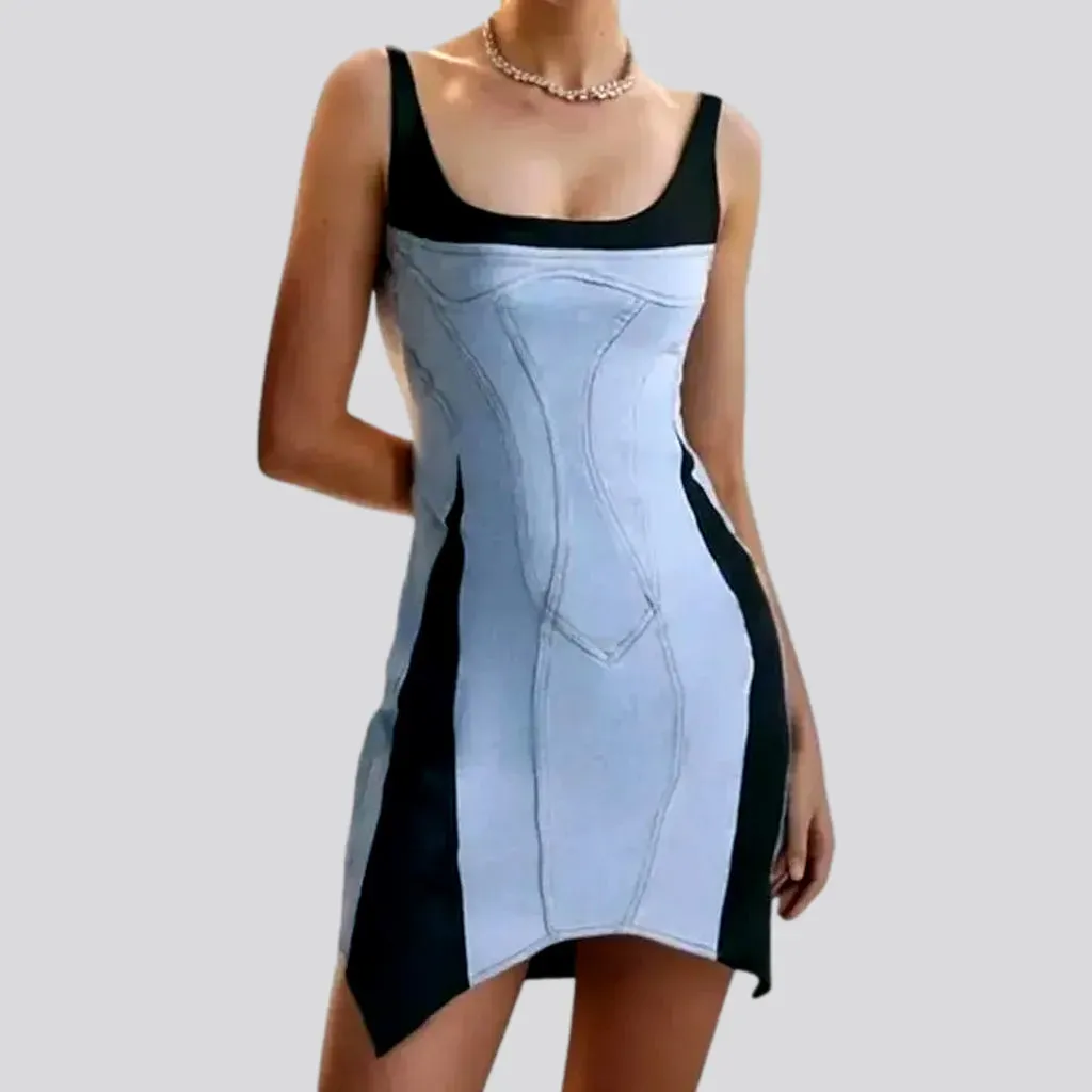 Asymmetrical elastic backless denim dress