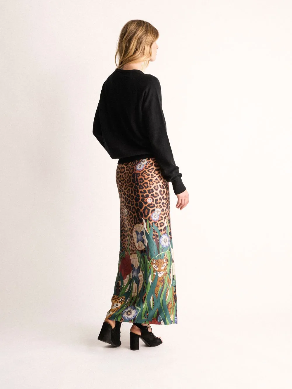 Avenca Junglito Print Silk Skirt