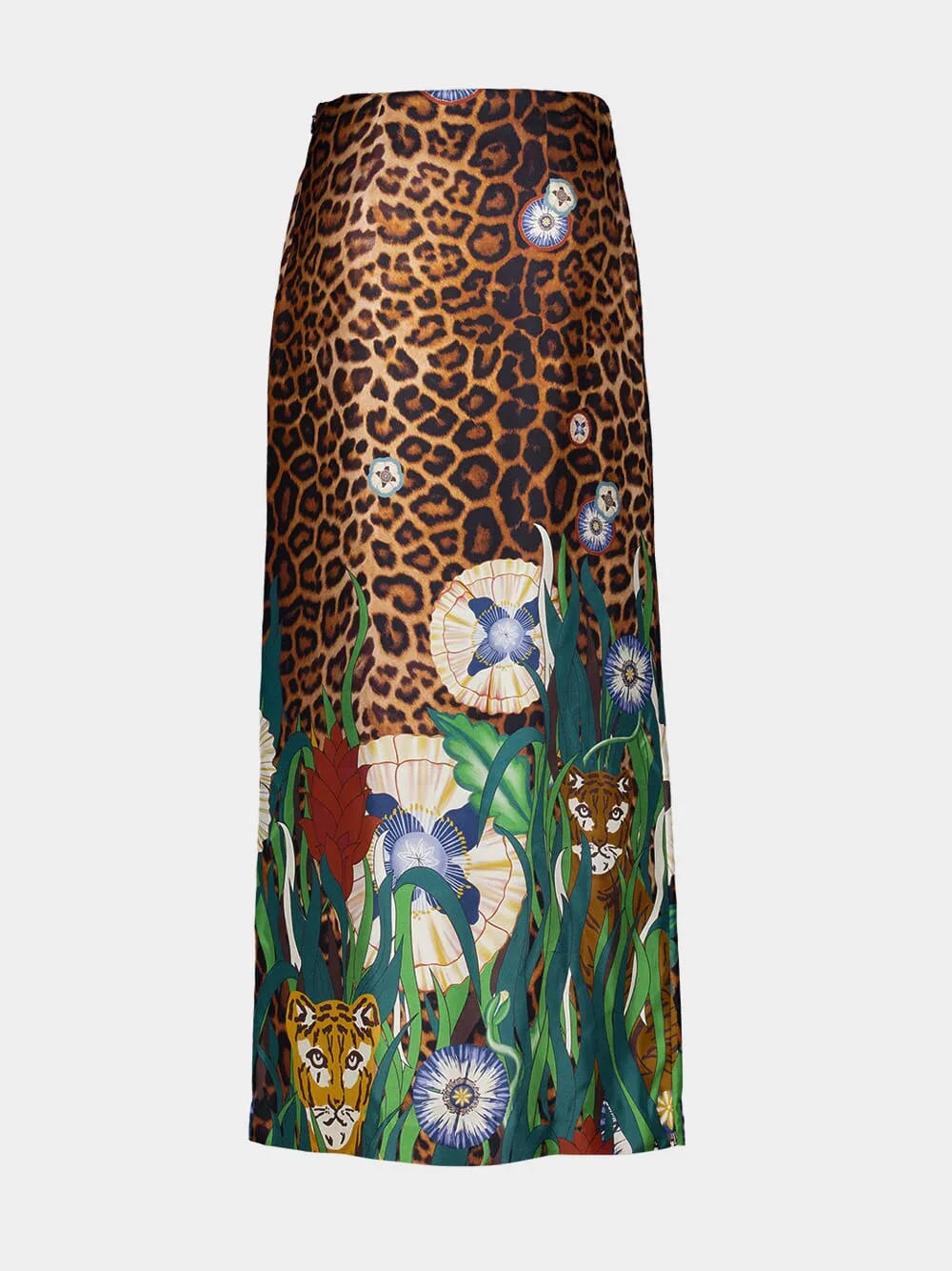 Avenca Junglito Print Silk Skirt