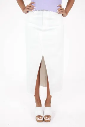 Back On Track Denim Midi Skirt - White