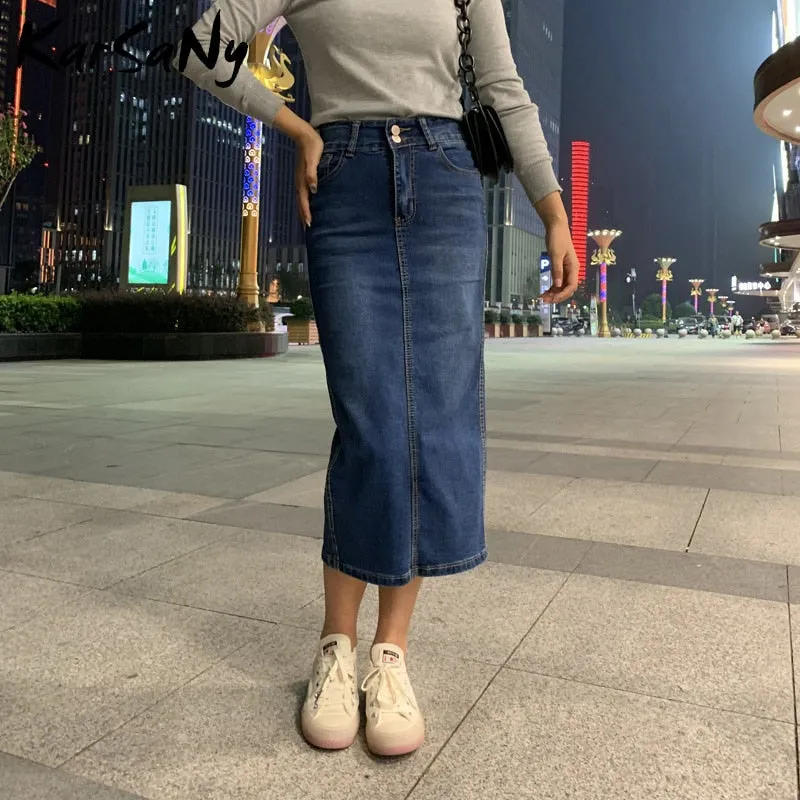 Back To School Denim Skirt Long Straight Skirts Womens Summer Blue Vintage Skirt Jeans Women Denim Long Skirts For Women Summer 2022