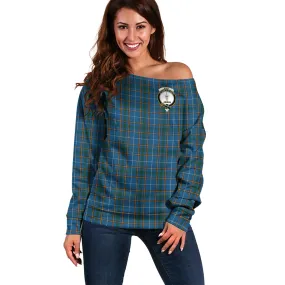 Bain Tartan Off Shoulder Women Sweater with Family Crest