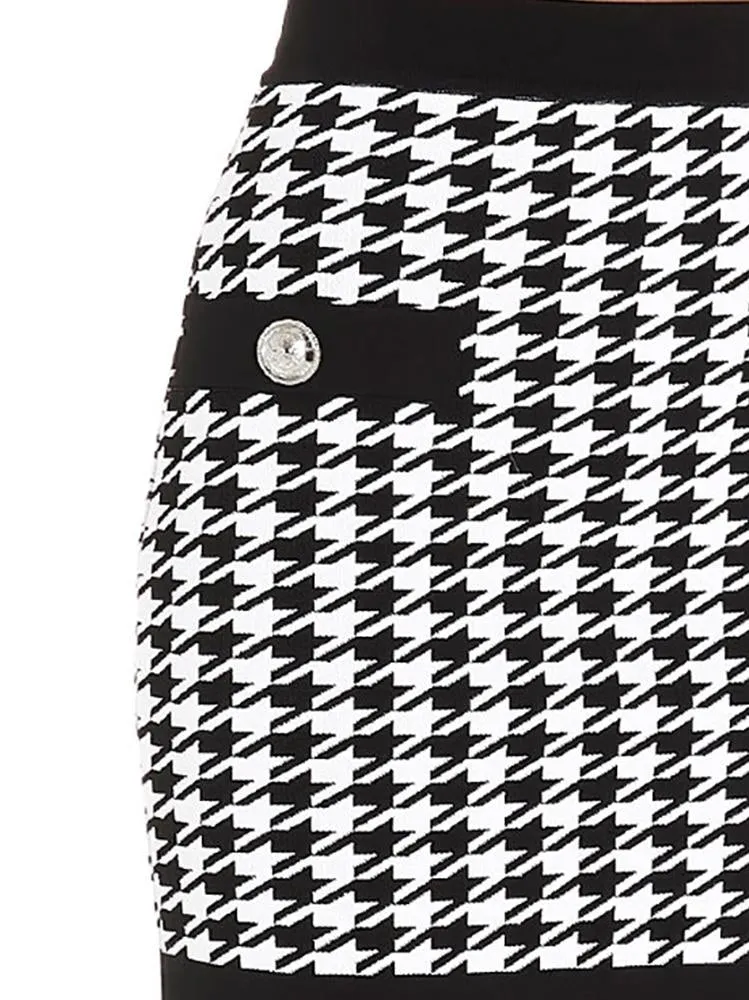 Balmain Houndstooth Print Knitted Pencil Skirt