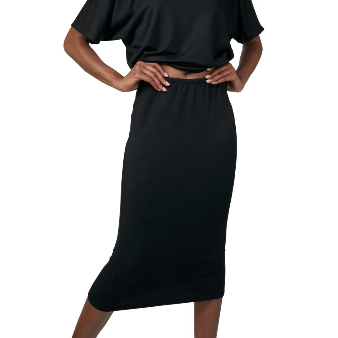 Bamboo Midi Knit Skirt - Black