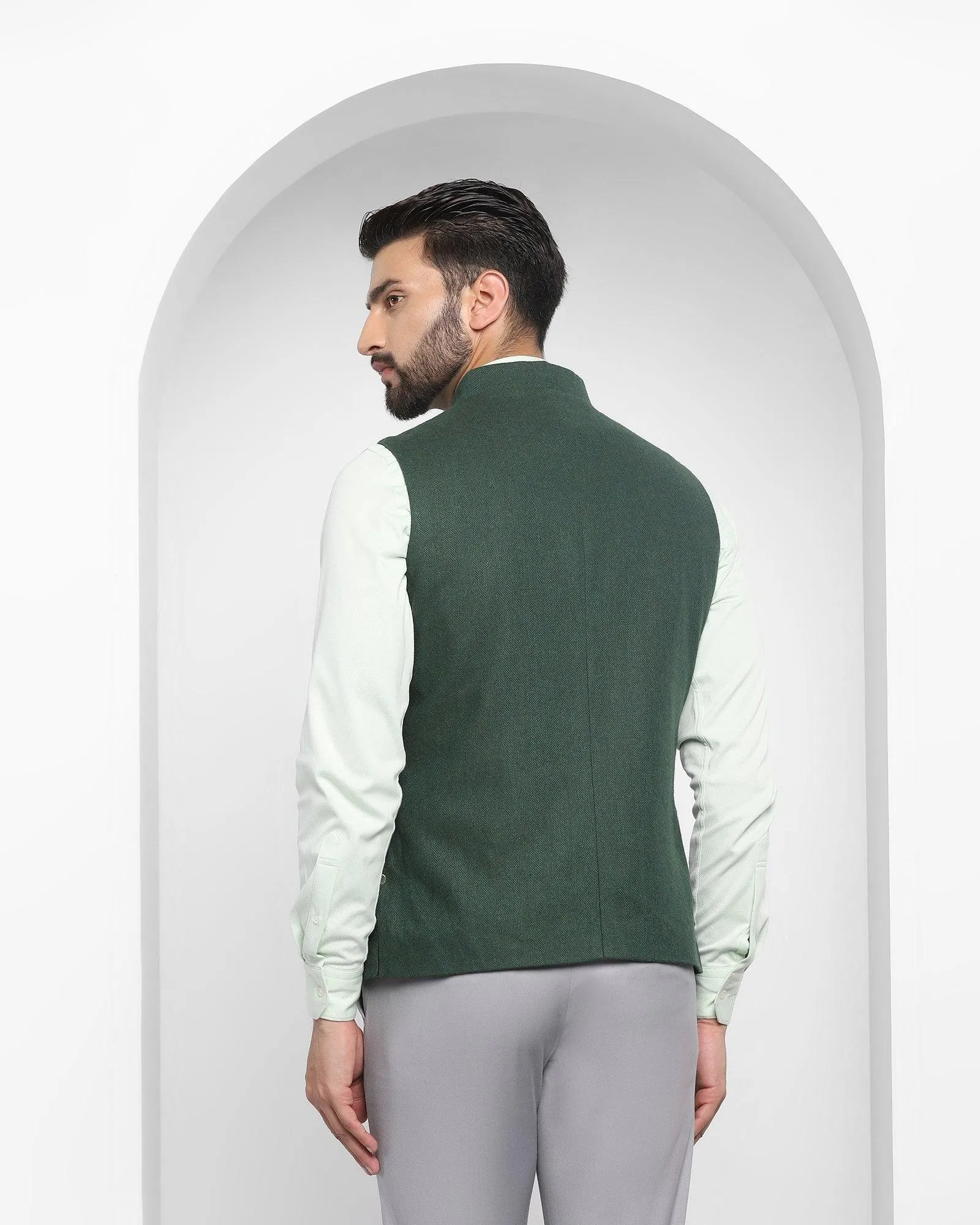 Bandhgala Casual Dark Green Textured Waistcoat - Hades