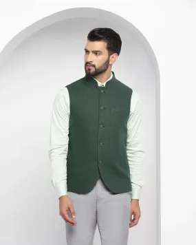 Bandhgala Casual Dark Green Textured Waistcoat - Hades